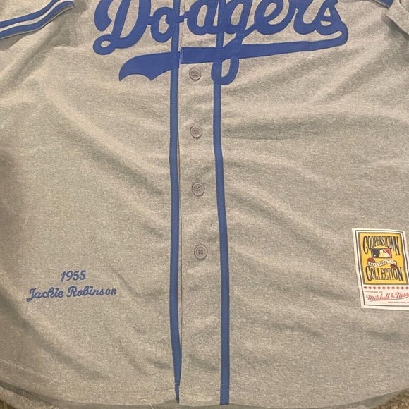 Mitchell & Ness Gray and Blue Jackie Robinson Dodgers Jersey - Picture 4 of 5